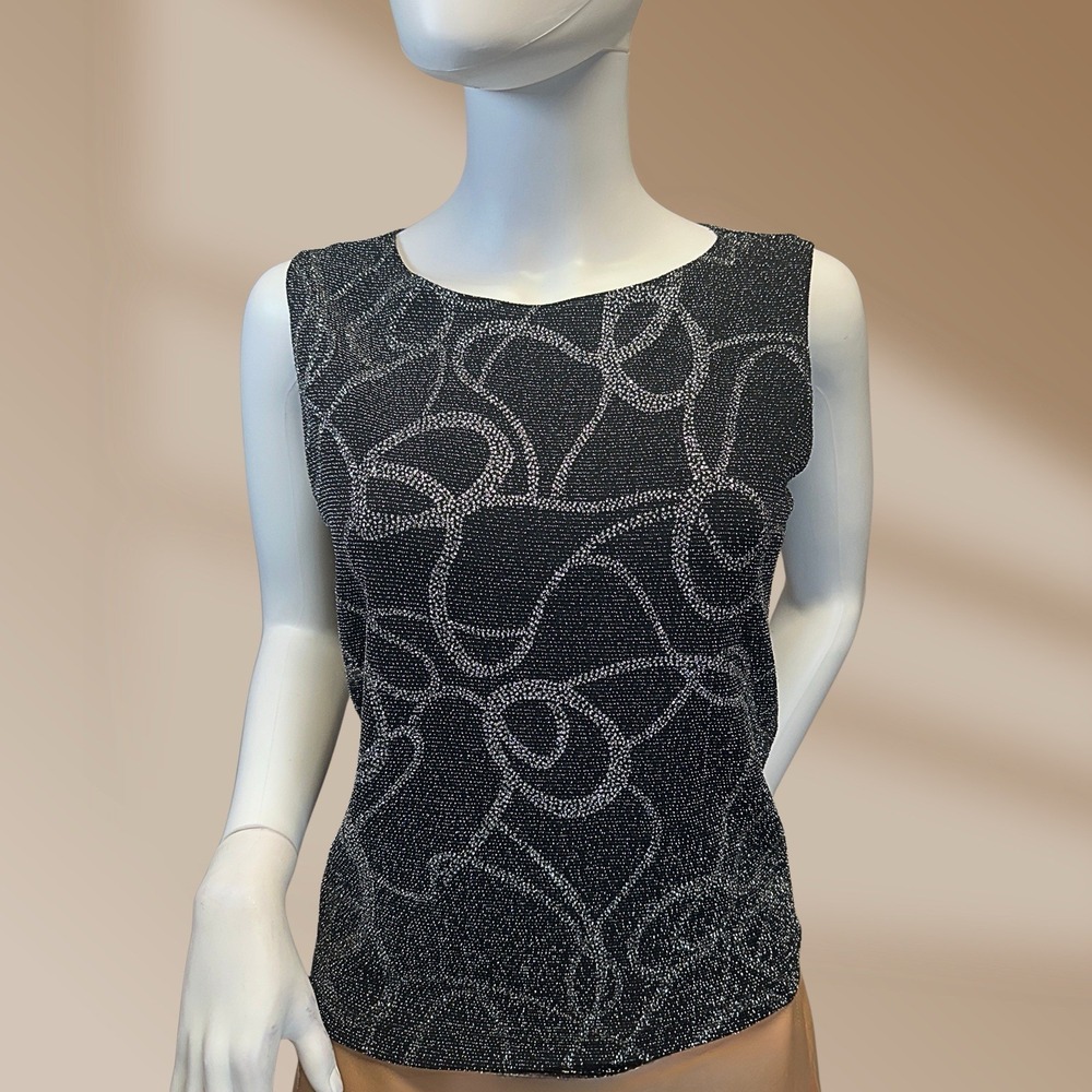 DressBarn Ladies Metallic Black & Silver Sleeveless Top Sz Medium
